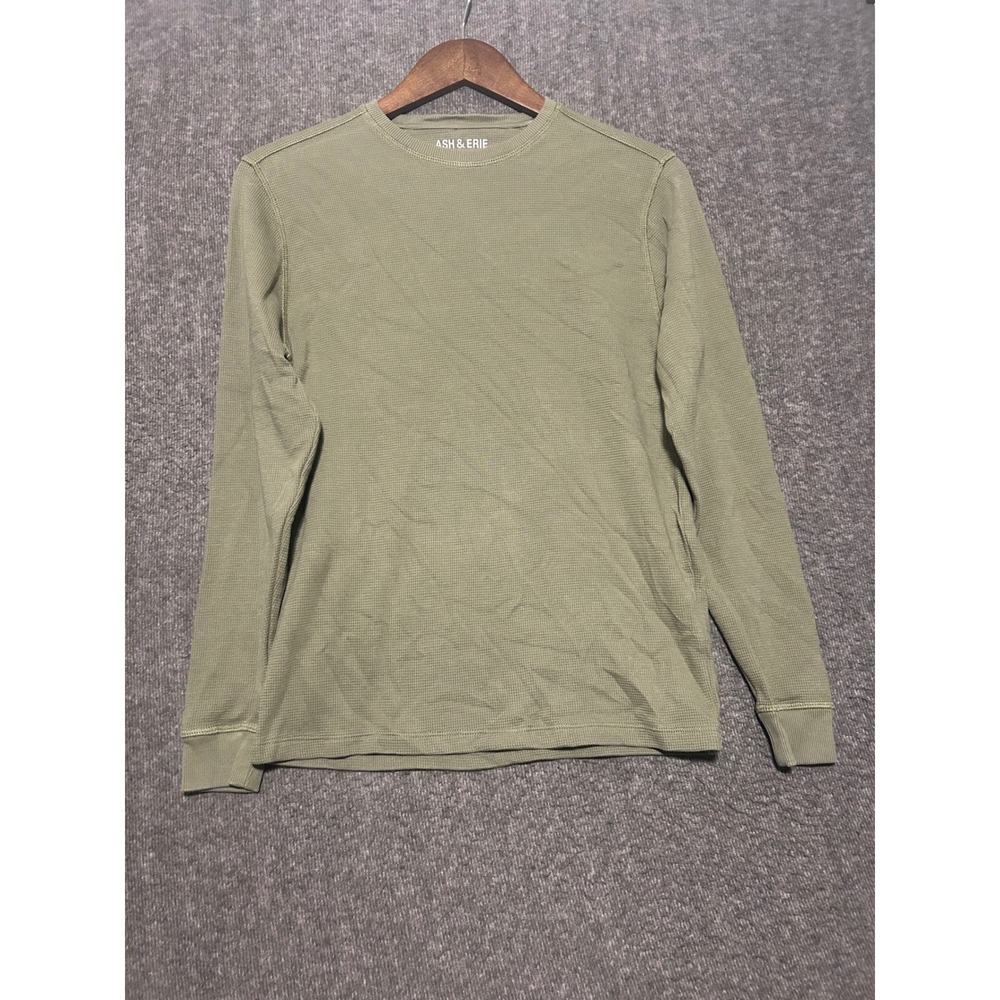 Ash & erie crewneck green mens small waffle knit cotton long sleeve casual